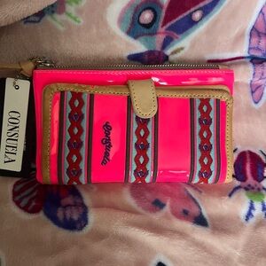 Consuela Neon Pink Wallet with Tan Trim